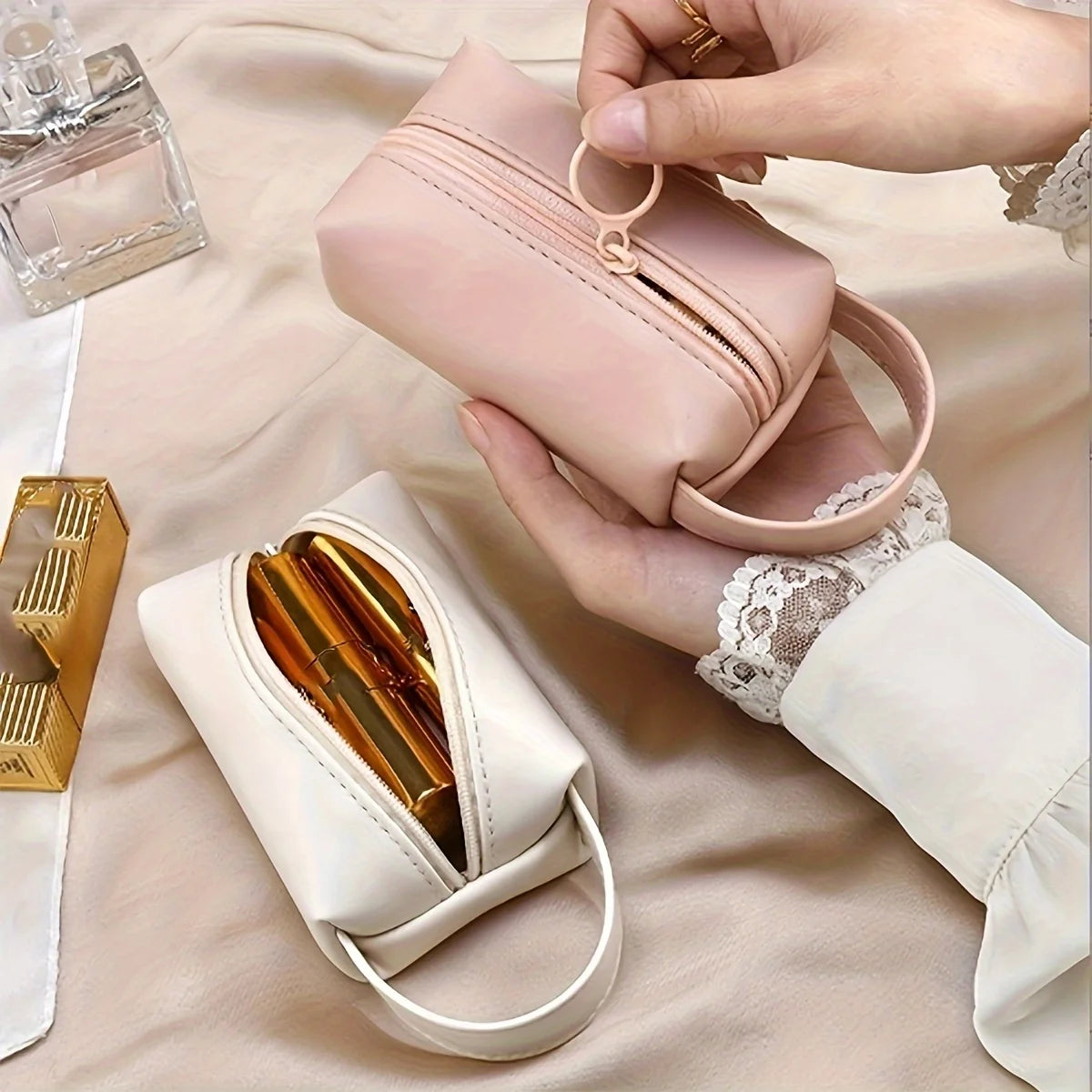 Pu Portable Cosmetic Bag Style Small Bag Jewelry Key Card Mini Lipstick Pack Storage Data Cable Storage Bag One Pack