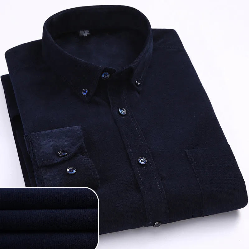 Plus Size 6XL 2025 Autumn/Winter Warm Quality 100% Cotton Corduroy Long Sleeved Button Collar Casual Shirts For Men Comfortable