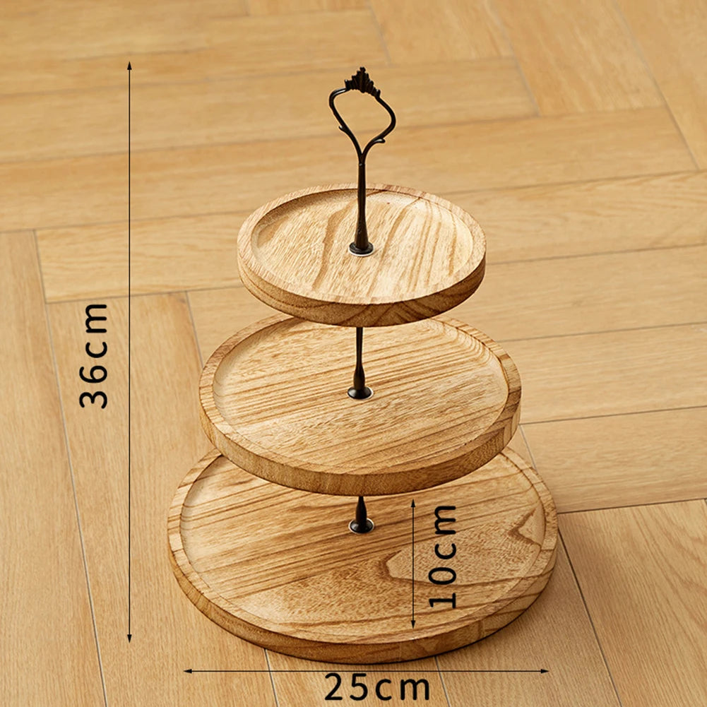 3 Tiers Detachable Cake Stand Wooden European Style Pastry Cupcake Fruit Plate Holder Wedding Party Home Decor Serving Dessert
