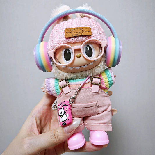 Labubu Clothes Pink Overalls, Colorful Headphone Sets, Rainbow-colored Pleated Skirt Clothing, Labubu Accessories (no Dolls)