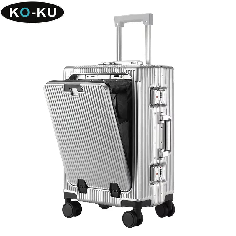 KO-KU New Front Opening Travel Suitcases 20/24/26/28 inch carrier Aluminum Frame Large Capacity Luggage USB Charging TSA Lock