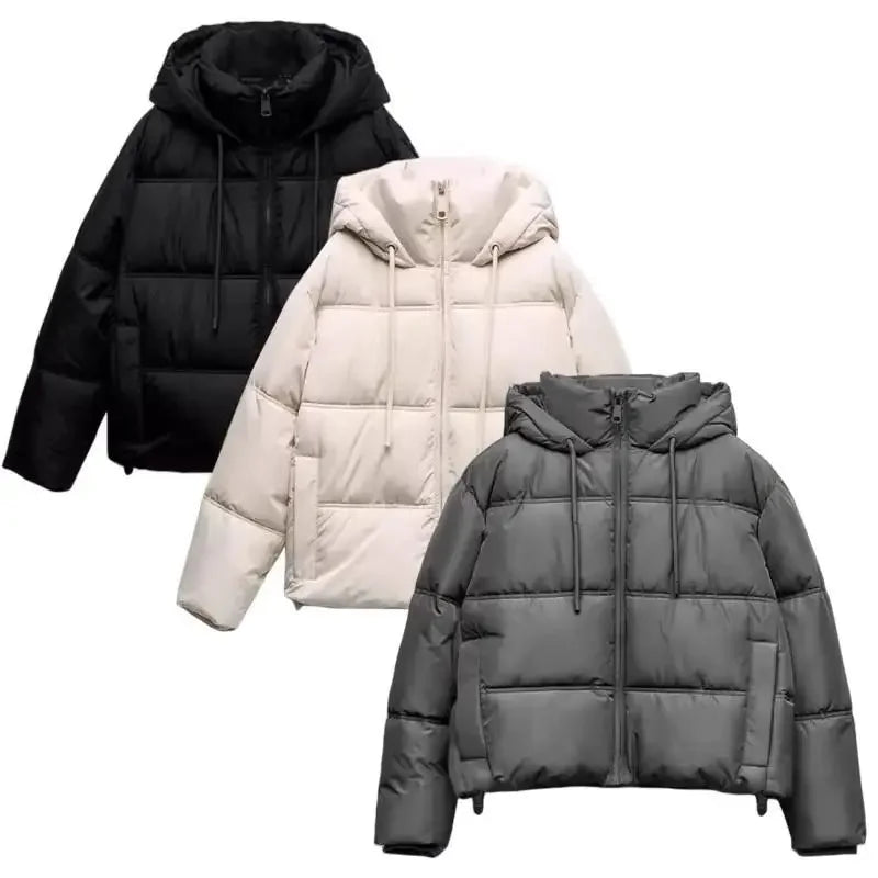 TAOP&ZA Autumn Winter New Casual Warm Cotton Jacket Short Hooded Coat Female Fashionable Long Sleeve Clothing from China