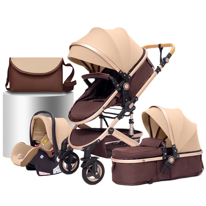 Luxurious 3 in 1  Portable Travel Baby Stroller High Landscape Aluminum Frame Foldable Pram Newborn Infant Four-Wheel Carriage