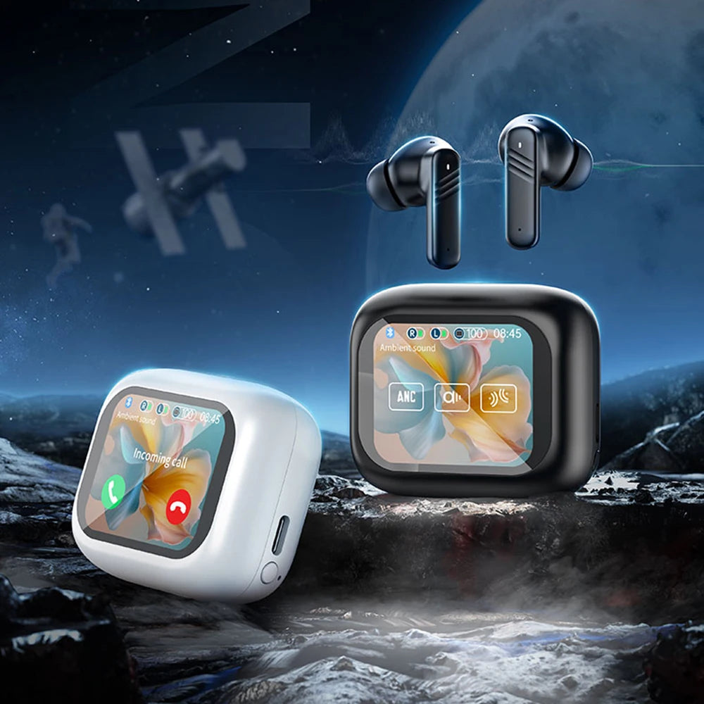 ANC Bluetooth Headset Colour Screen Touch Active Noise Cancellation Bluetooth 5.4 Headset HIFI Stereo Sports Headset Waterproof