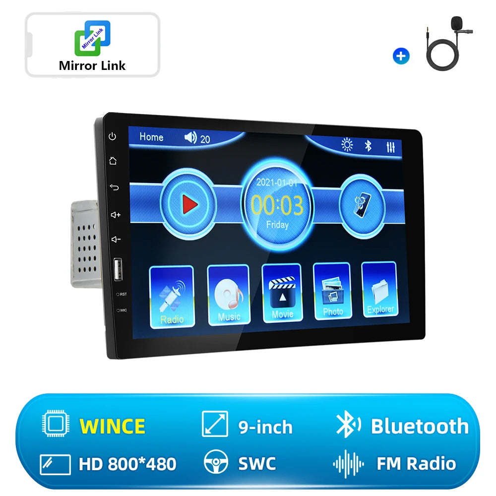 Hikity 9" Touch Screen Universal 1 din Car MP5 Player Bluetooth FM Radio Receiver Autoradio Support Rear View Camera TF/USB