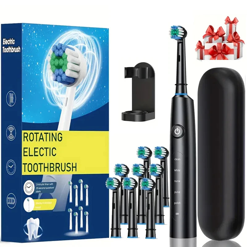 Electric Toothbrush Rechargeable Deep Clean Whitening Teeth for Adult Toothbrush Rotation Toothbrush with 4/8 Replacement Heads