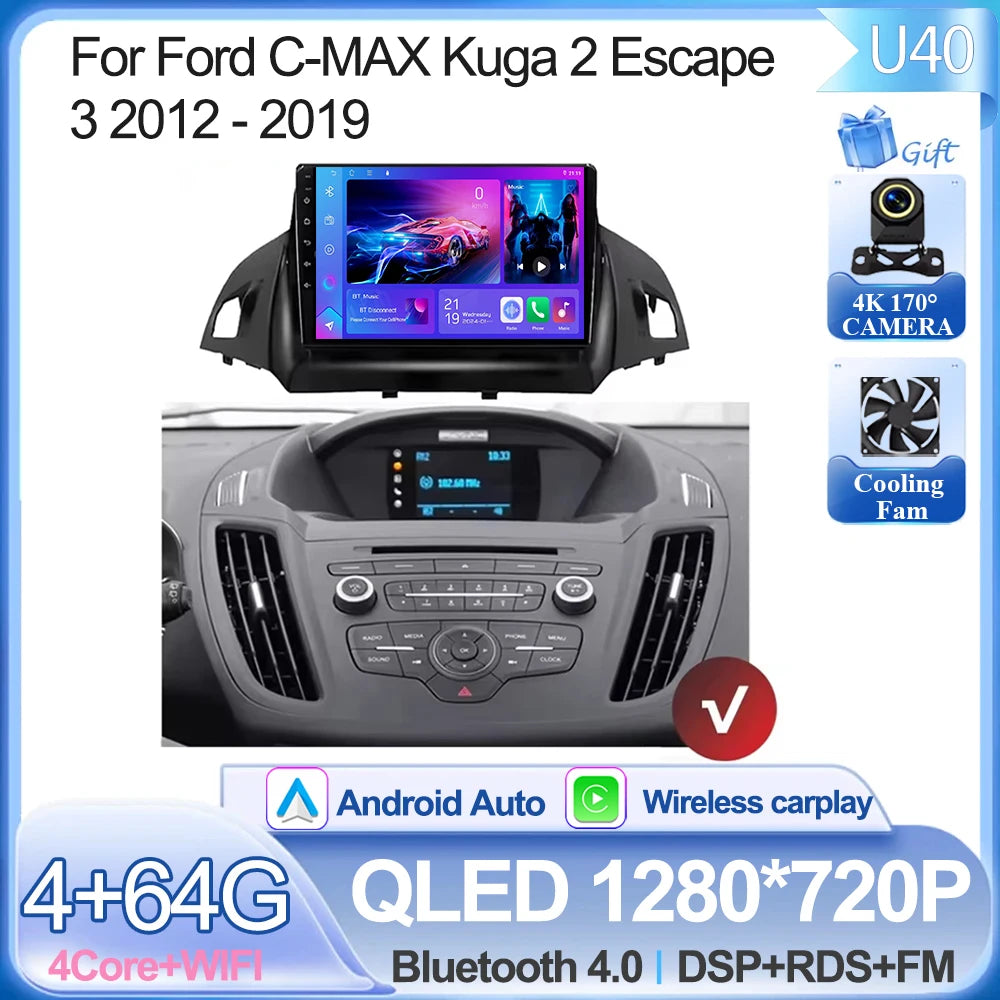 For Ford C-MAX Kuga 2 Escape 3 2012 - 2019 Android 15 Car Radio Multimedia Video Player Navigation Carplay Auto BT 2DIN DVD 5G