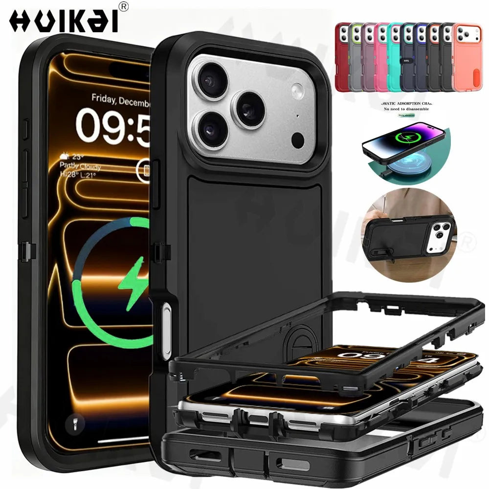 Case For iPhone 17 Pro Max 16e 15 Pro Max 14 Plus 13 12 11 Heavy Duty Shock Absorption Full Body Protective Silicone Rubber Case