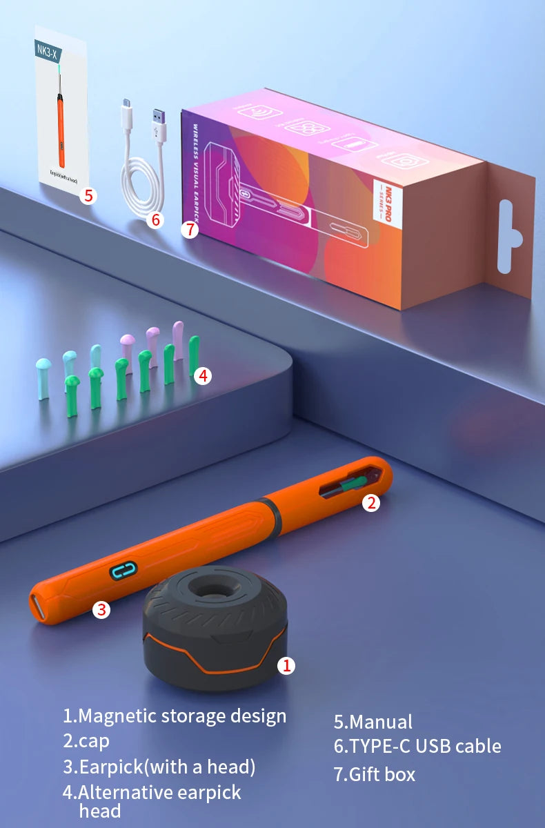 Ear Cleaner with Camera Set HD Ear Sticks Otoscope USB C Charging Endoscope Wax Removal Tool Earpick Ear Cleaning Set NK3 Pro