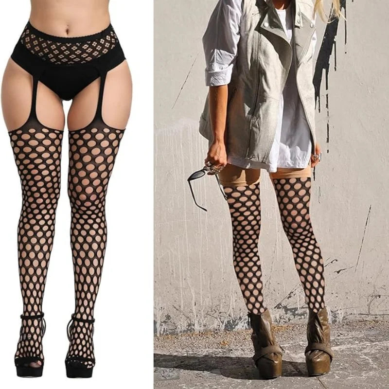 3 Pcs Pantyhose Fishnet Sexy Thigh-High Stockings Suspender Stockings for Women Garter Belt Stockings Hollow Out Pattern Tights