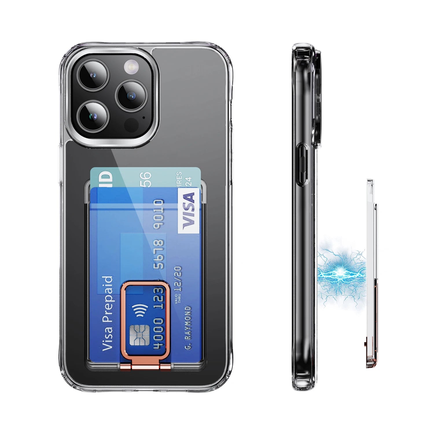 Strong Transparent Magnetic For Magsafe Card Wallet Metal Stand Holder Clear Case For iPhone Card Phone Back Bag Adsorption