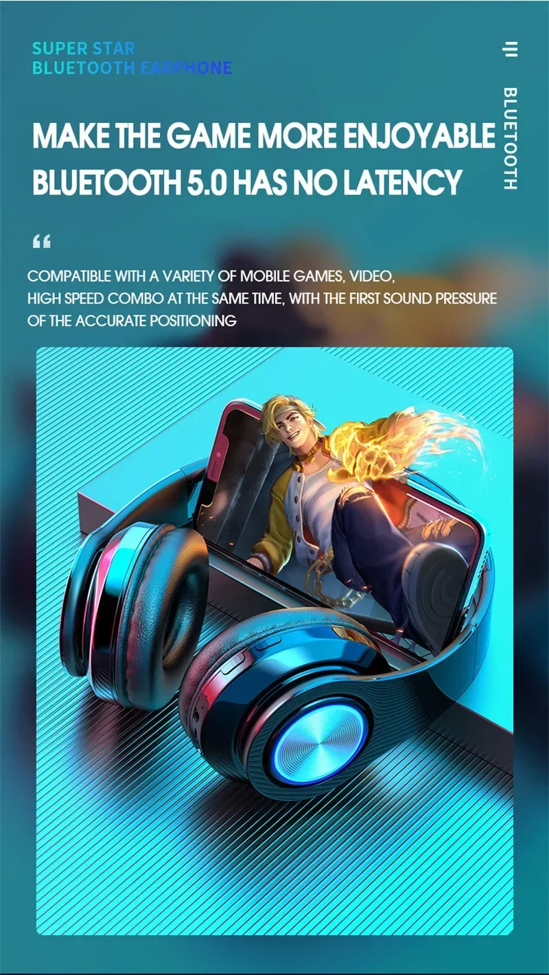 Wireless Headphones Foldable Bluetooth Headsets  With Mic Stereo Earphone Support TF Card FM For Xiaomi Iphone Sumsamg Phone