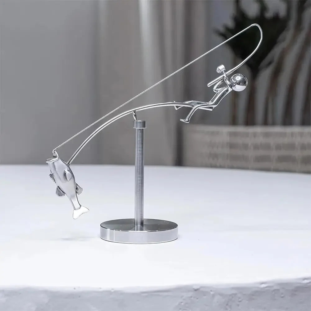 The Fisherman Balancing Sculpture Polished Stainless Steel Fisherman Balancing Handicraft Ornament Desktop Craft Decoration