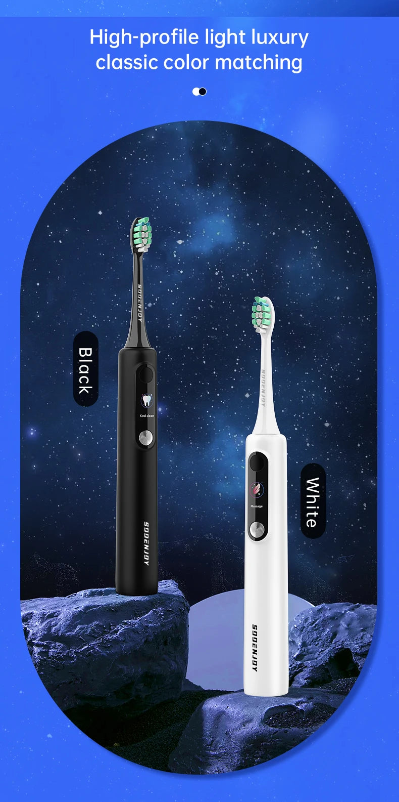 SOOENJOY Smart LCD Screen Sonic Electric Toothbrush NB-1 DIY Mode Cleaner Adult Automatic IPX7 Waterproof Teethbrush