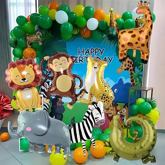 Jungle Safari Theme Foil Balloons Animal Shapes for Birthday Party Decorations Thanksgiving Holiday Events Kids Photo Backdrop