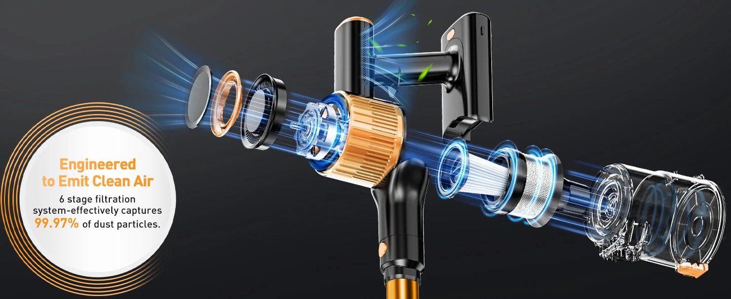 Cordless Vacuum Cleaner 8 in 1 Powerful Suction Lightweight,LED Display,45Mins Detachable Battery Vacuum for Floor/Carpet/Pet