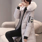 Women Winter Fur Collar Hooded Parka Fashion Letter Patch Zipper Pockets Design Long Jacket Elegant Slim Warm Thick Female Coats