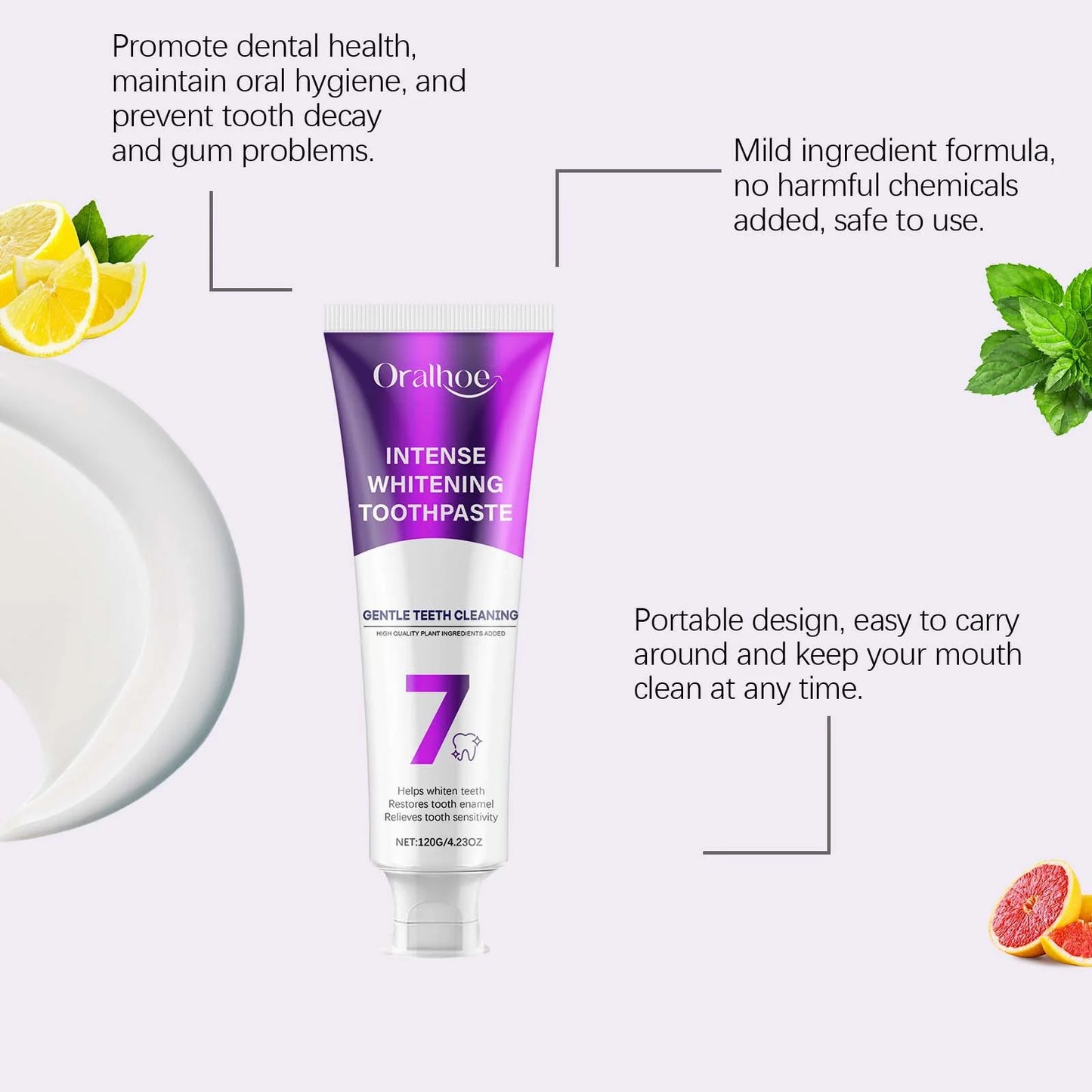 7 Day Teeth Bleaching Toothpaste Fresh Bad Breath Remove Yellow Stain Oral Hygiene Cleaning Dental Care Tool Purple Tooth Powder