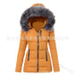 Women Parkas Jacket Cotton Coat Winter Thick Fur Collar Hooded Windproof Padded Jackets Outerwear Zipper Overcoat Office Lady