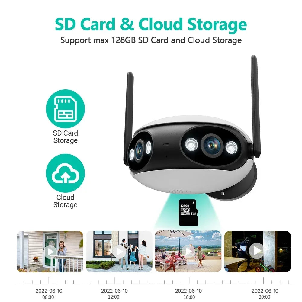 4K 8MP WIFI камера безопасности двойной объектив 180 ° широкий угол обзора Открытый Wifi камеры наблюдения цвет ночного видения