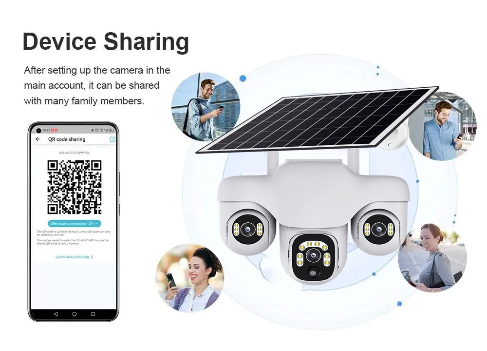 Three Lens Three Screens WIFI Solar Camera 15MP 10X Zoom CCTV Outdoor Automatic Tracking Humanoid Detection PTZ IP66 Cam V380
