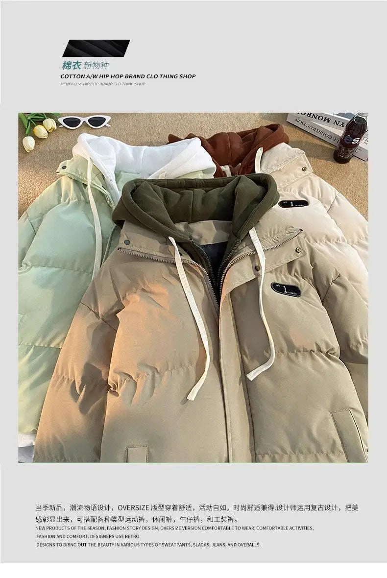 New Winter Cotton-padded Jacket Women, Two-piece Hooded Down Cotton Jacket Female Casual Warm Cotton-padded Clothing Parker Coat