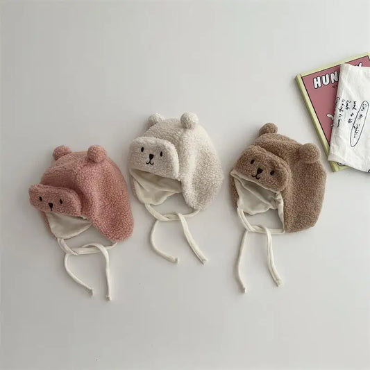 Cartoon Bear Plush Baby Hat Winter Polar Fleece Beanie Cap for Infant Korean Cute Warm Thicken Cotton Kids Ear Protection Hats