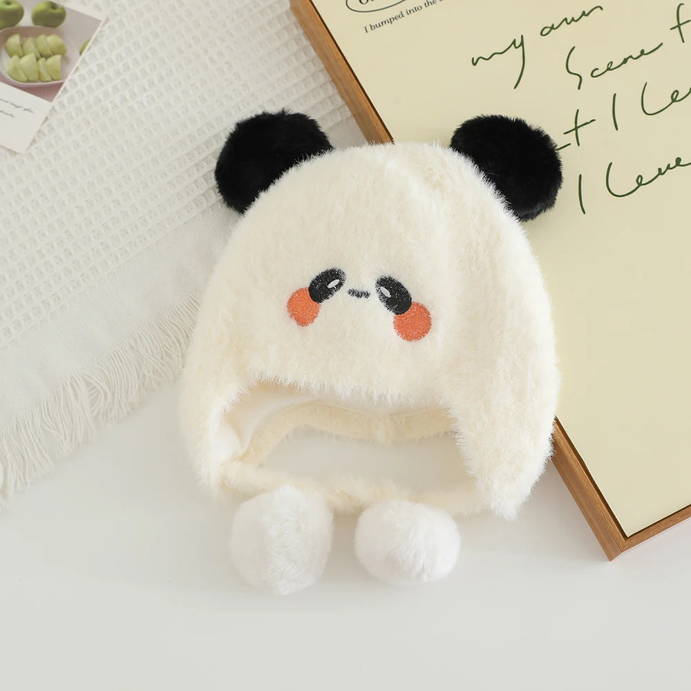 New Autumn Winter Warm Plush Hats for Kids Cartoon Thick Baby Girls Hat Outdoor Windproof Boys Ear Protection Cap Infant Beanies