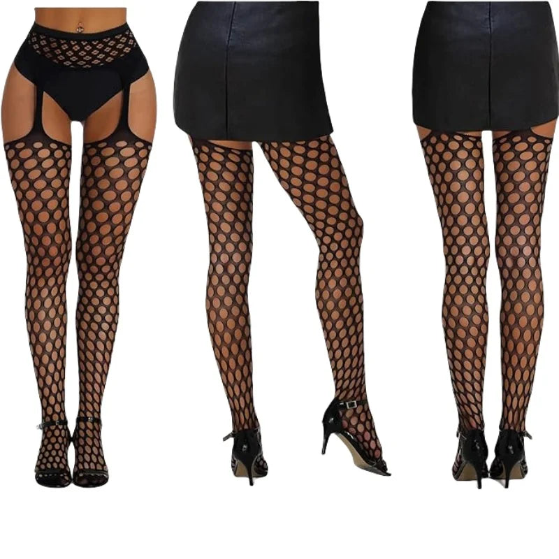 3 Pcs Pantyhose Fishnet Sexy Thigh-High Stockings Suspender Stockings for Women Garter Belt Stockings Hollow Out Pattern Tights