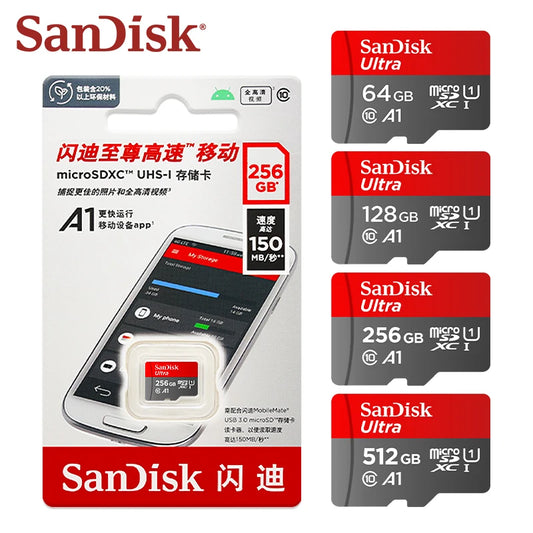 100% Original SanDisk Micro SD Card A1 A2 Memory Card 32GB 64GB 128GB 256GB 512GB 1TB microSD TF Card Storage UHS-I Cards U1 U3