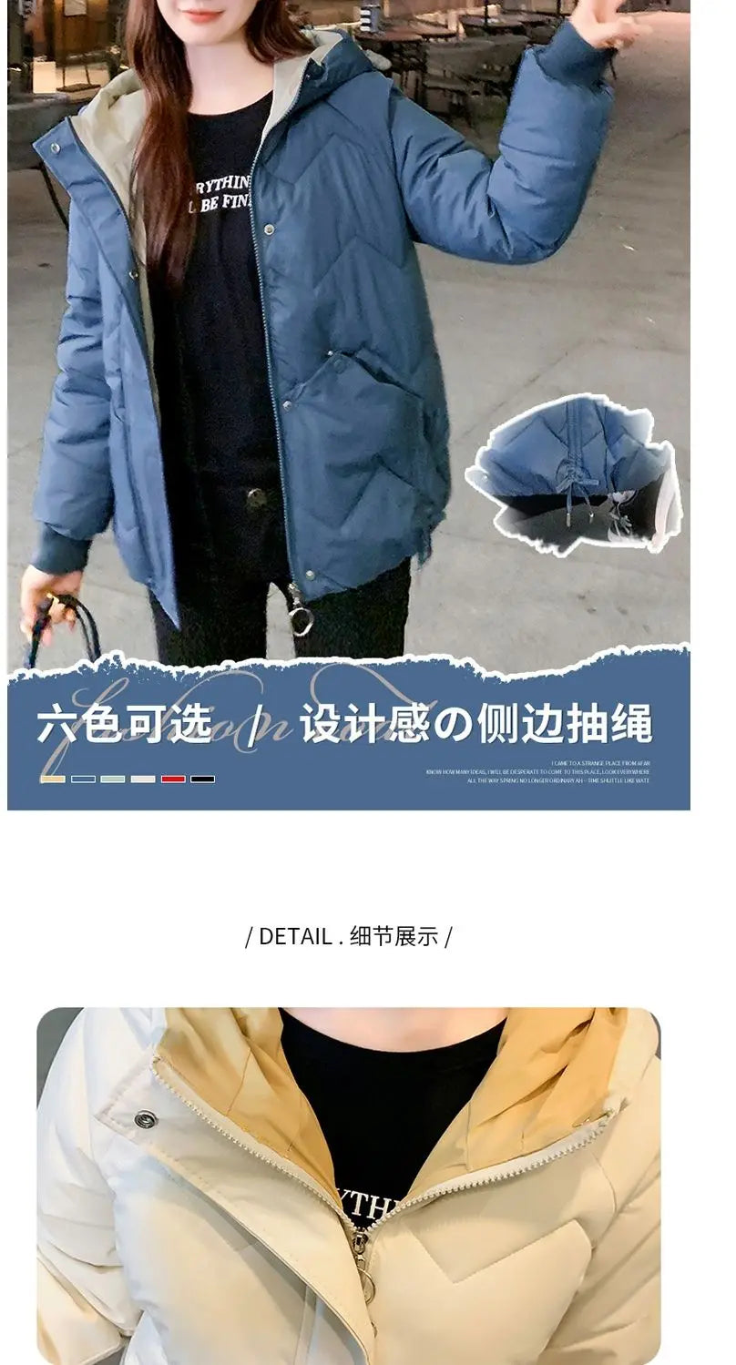 2023 Winter New Parkas Women Short Overcoat Thick Hooded bread Cotton Padded Jackets Coats Female Outwear loose cotton jacket
