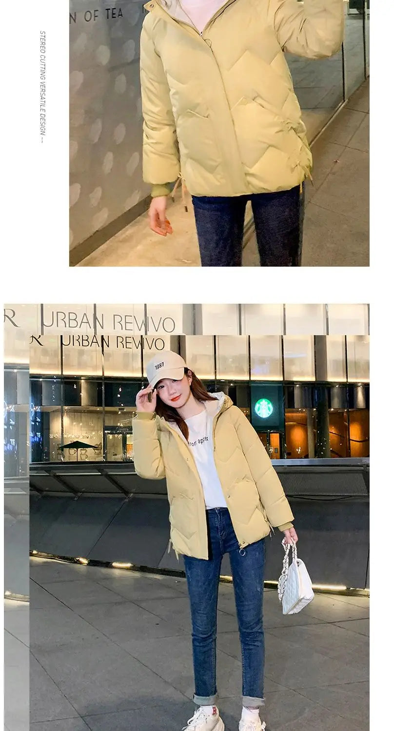 2023 Winter New Parkas Women Short Overcoat Thick Hooded bread Cotton Padded Jackets Coats Female Outwear loose cotton jacket