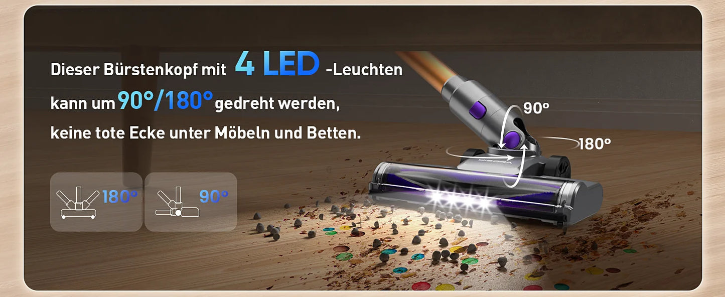 YISORA Cordless Vacuum Cleaner, 30Kpa 55Mins Running Time Wireless Vacuum Cleaner with Touchscreen for Pet Hair, Carpet