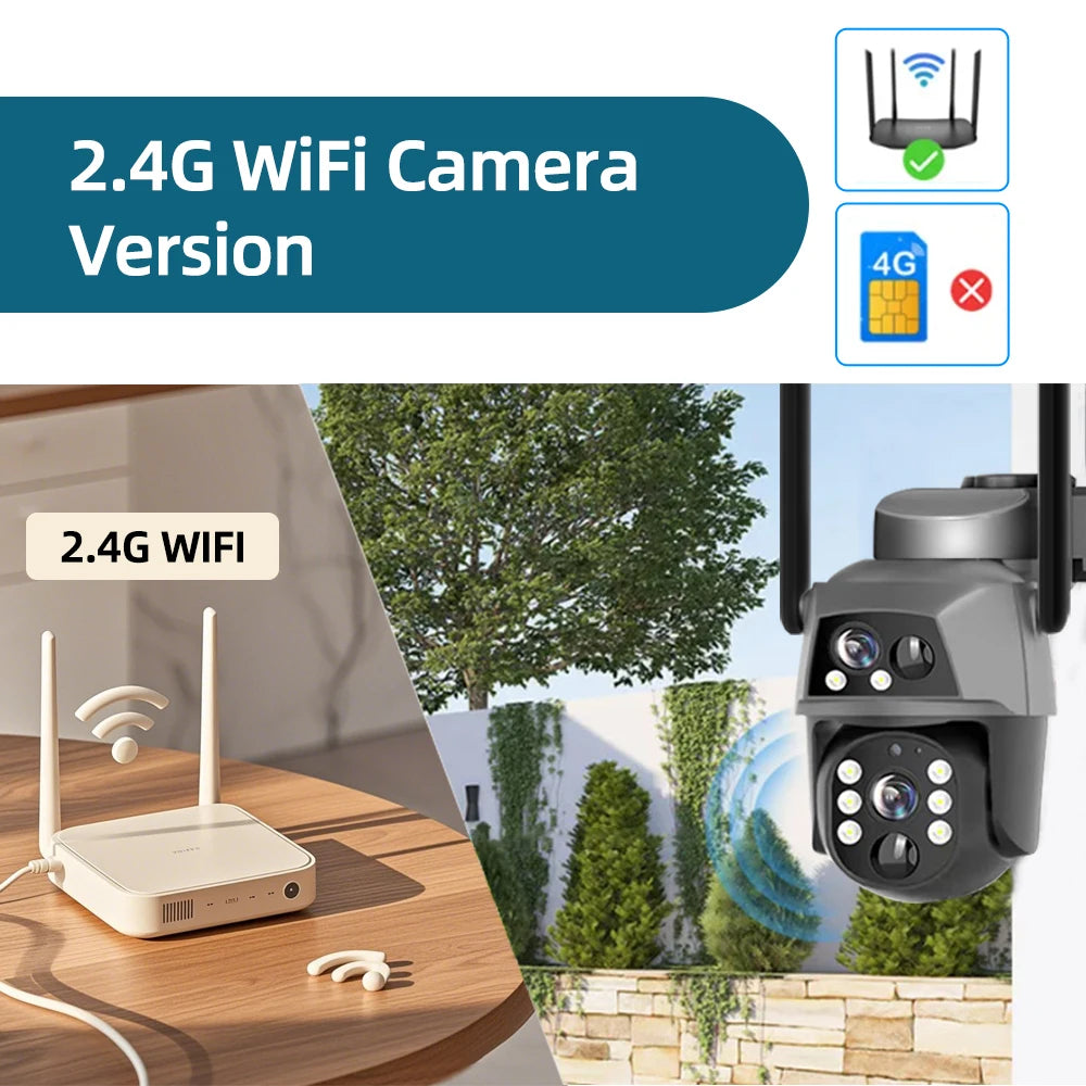 4G Solar Camera Outdoor Dual Lens 8MP 4K WiFi PTZ IP Security Camara With Solar Panel CCTV Built in Battery Auto Tracking Cam