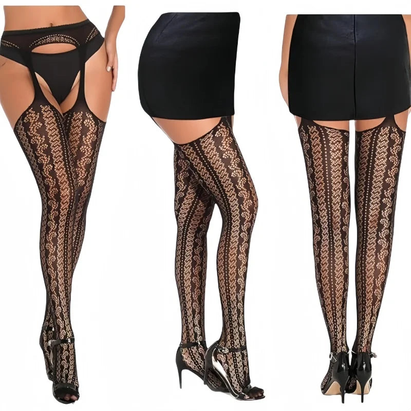 3 Pcs Pantyhose Fishnet Sexy Thigh-High Stockings Suspender Stockings for Women Garter Belt Stockings Hollow Out Pattern Tights