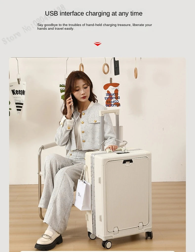 KO-KU New Front Opening Travel Suitcases 20/24/26/28 inch carrier Aluminum Frame Large Capacity Luggage USB Charging TSA Lock