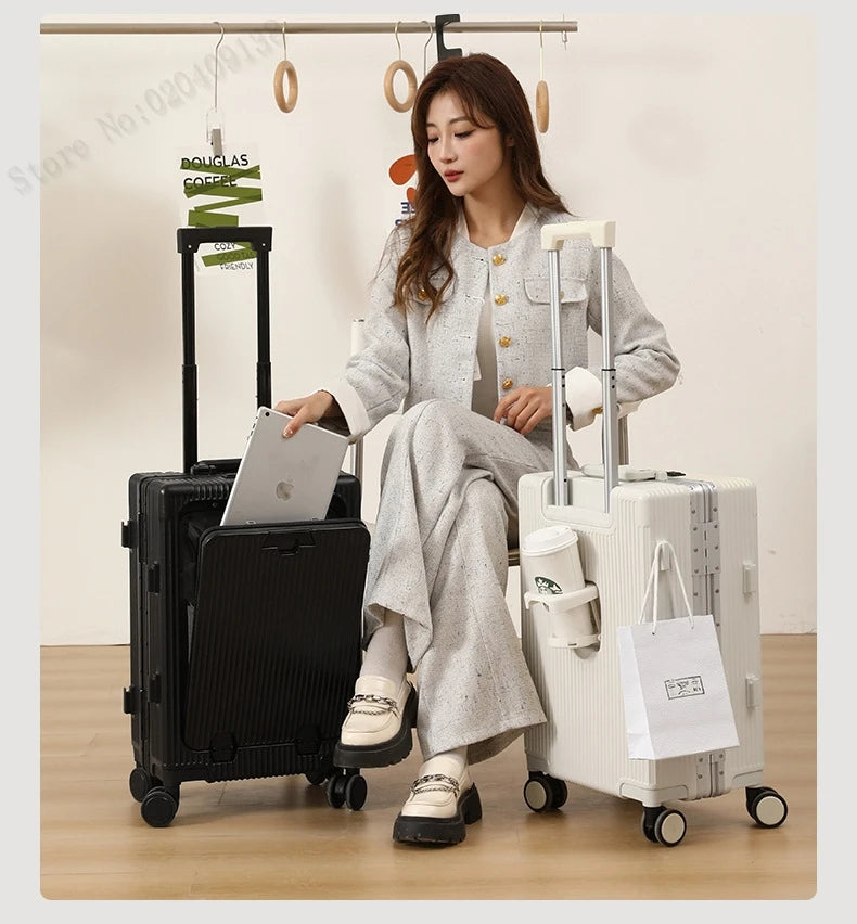 KO-KU New Front Opening Travel Suitcases 20/24/26/28 inch carrier Aluminum Frame Large Capacity Luggage USB Charging TSA Lock