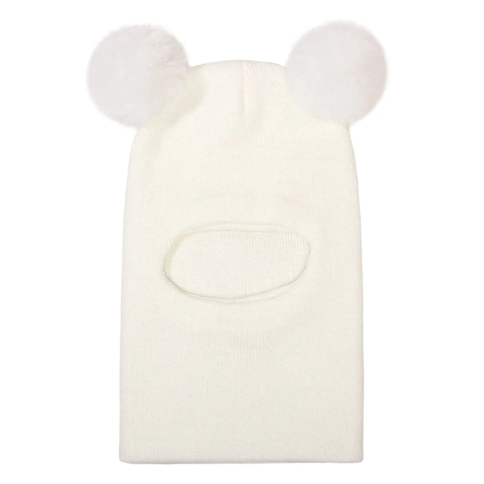 Kids Yarn Knit Balaclava Cap Autumn Winter Pullover Ear Protection Double Ball One-piece Baby Christmas Gift Hat