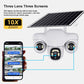 Three Lens Three Screens WIFI Solar Camera 15MP 10X Zoom CCTV Outdoor Automatic Tracking Humanoid Detection PTZ IP66 Cam V380