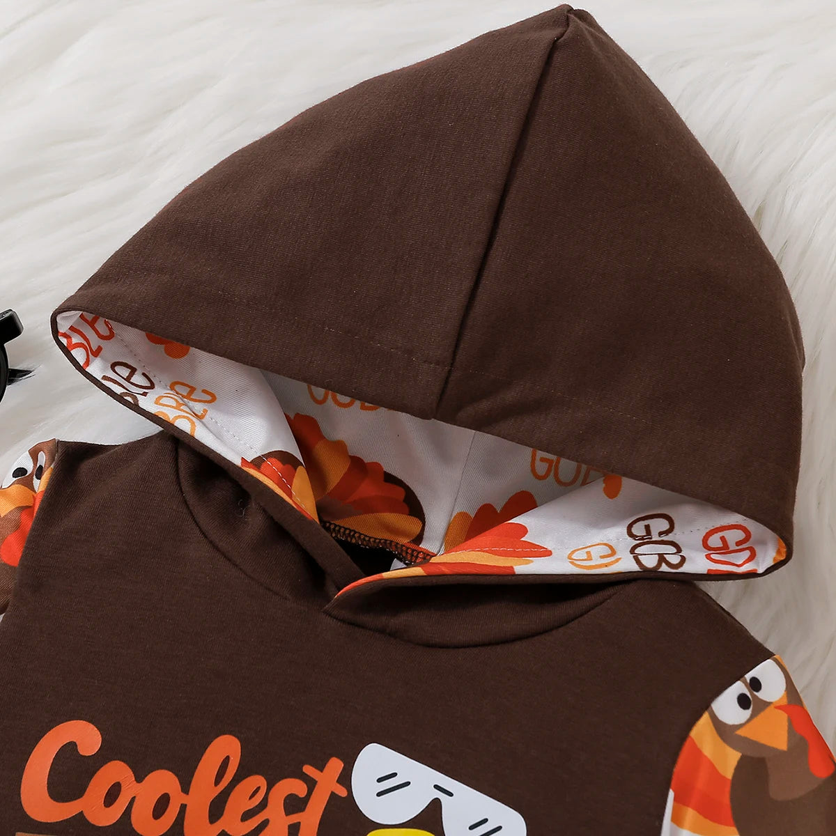 Unisex Baby Thanksgiving Letter Print Hoodie And Full Print Pants Two-Piece Set for Autumn Winter