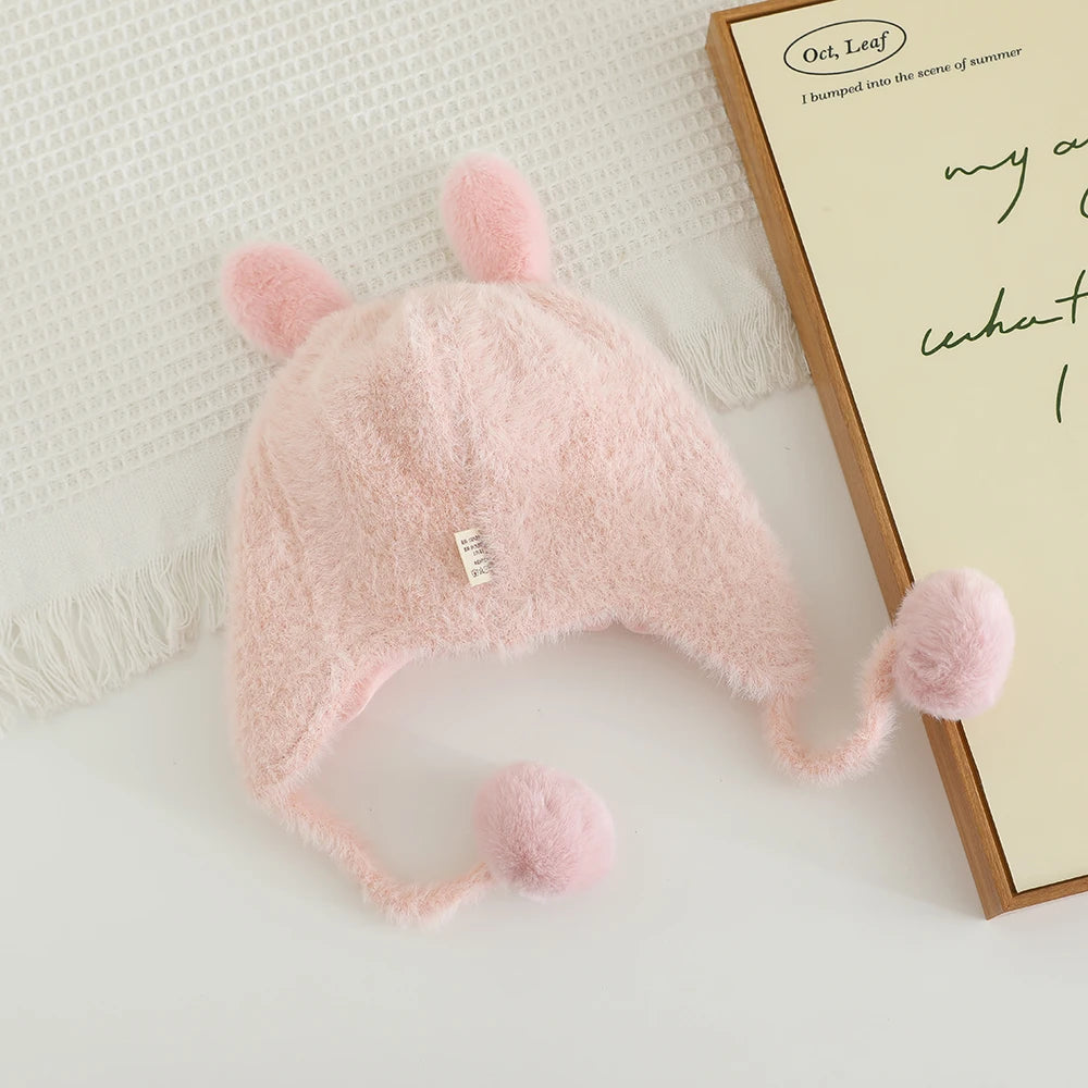 New Autumn Winter Warm Plush Hats for Kids Cartoon Thick Baby Girls Hat Outdoor Windproof Boys Ear Protection Cap Infant Beanies