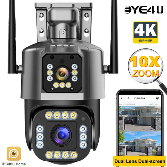 4K Dual Lens Camera Outdoor 10X Zoom PTZ 5K Triple Lens Security Cameras Auto Tracking 8K Four Lens Video Surveillance Webcam