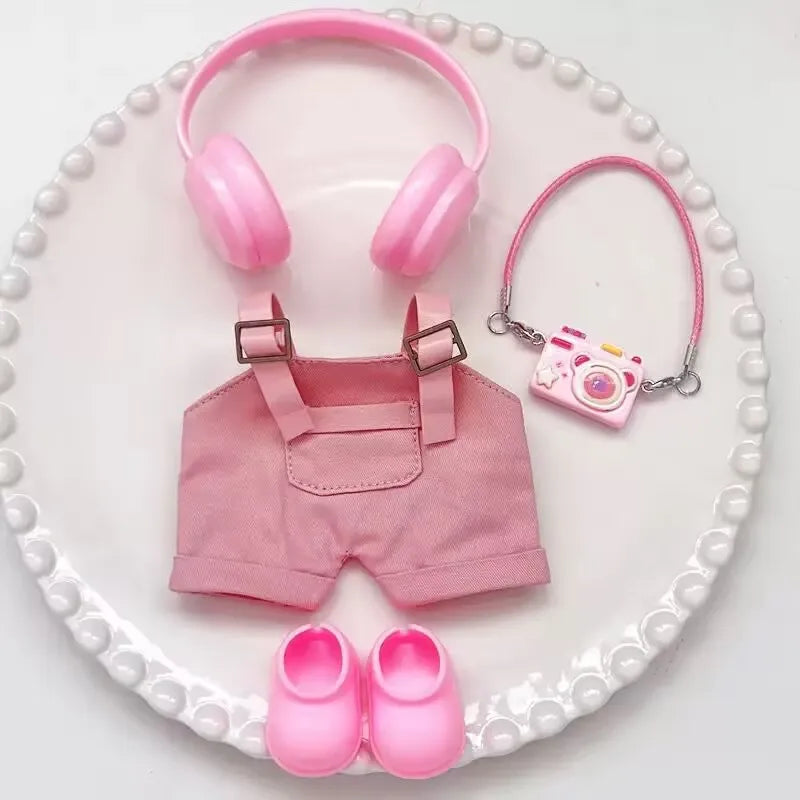 labubu clothes for 15-17cm Labubu clothing set includes headphones waist belt pants and accessories