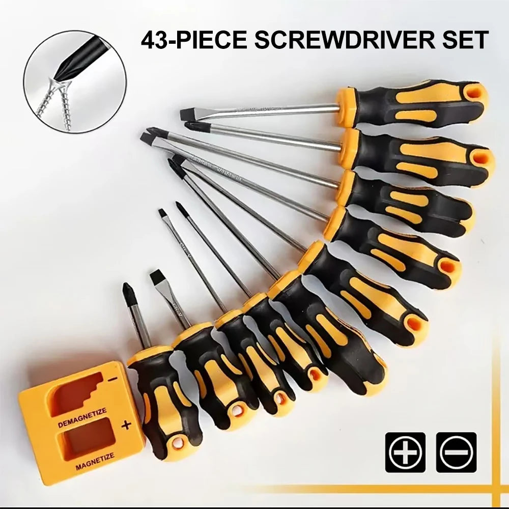 43PCS Magnetic Manual Screwdriver Set Repair Hand Tool With Cross-shaped Slotted Plum Screwdriver Bits