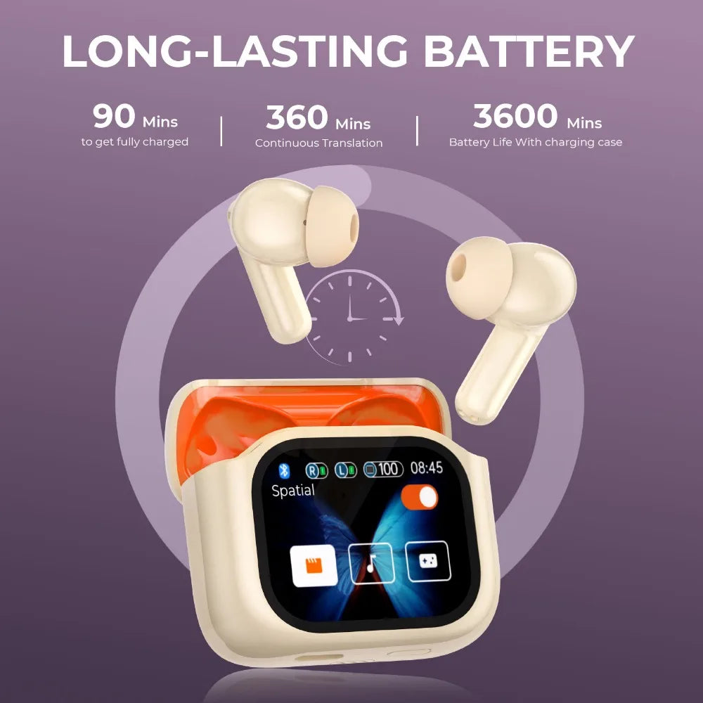 Real Time Translators Headphones with Smart Touch Screen 144 Language Translator Earbuds Noise Canceling Wireless Travel Headset