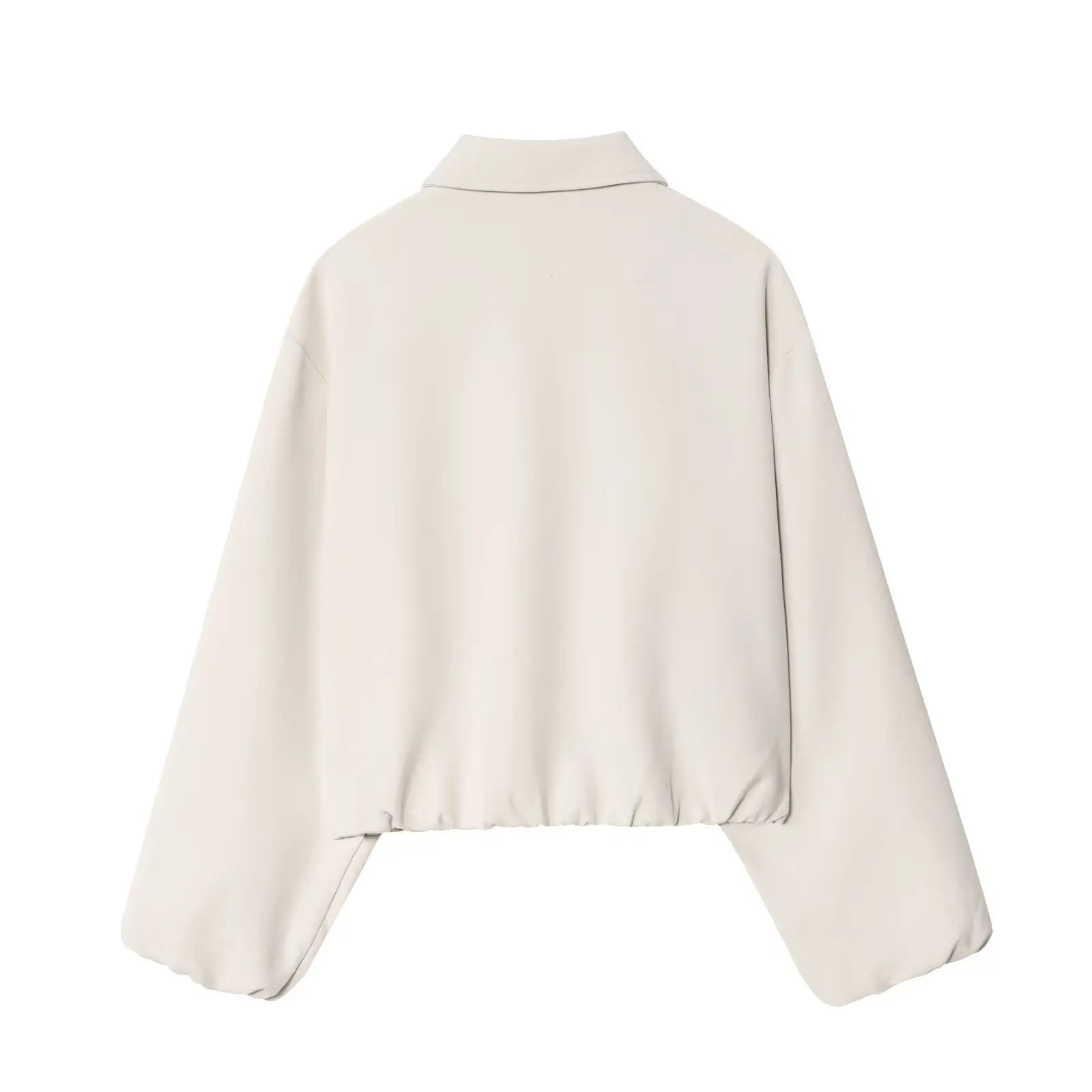 BSAY women's autumn new 2025 solid color simple pocket waist cinched long sleeved lapel zipper puffy jacket