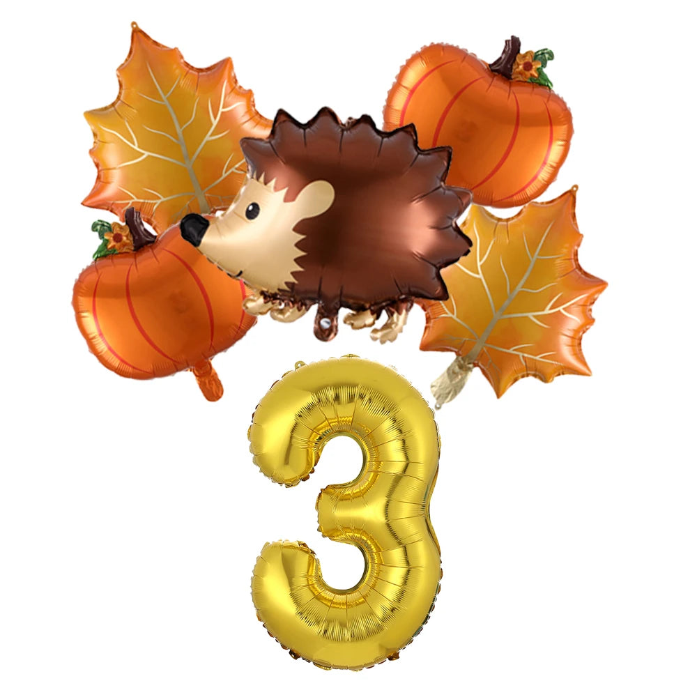 6Pcs Autumn Forest Animals Kids Birthday Party Decoration Squirrel Pine Cone Foil Balloon With 0-9 Number Ball Thanksgiving Gift