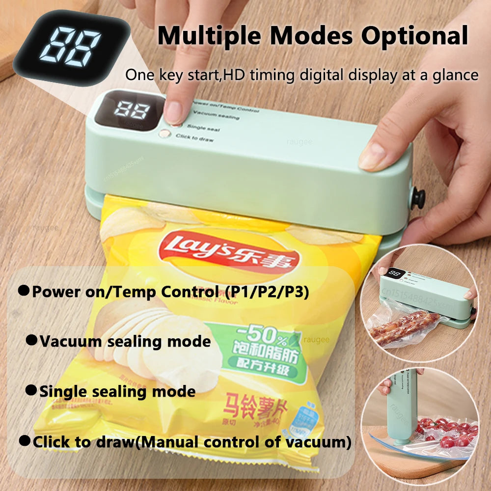 Mini Vacuum Sealer USB Rechargeable Food Packaging Plastic Sealing Machine Wireless Vacuum Sealer Pump With Reusable Zipper Bag