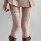 New Design Beige Tights Women Sexy See Through Mesh Sheer Fishnet Stockings JK Uniform Bow Tie Strap Lace Bottoming Pantyhose