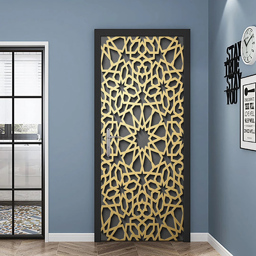Simulation Of Gilt Leaves DIY Door Stickers Home Decoration Wall Sticker Kitchen Art Mural Peel & Stick Waterpoof PVC Wallpaper